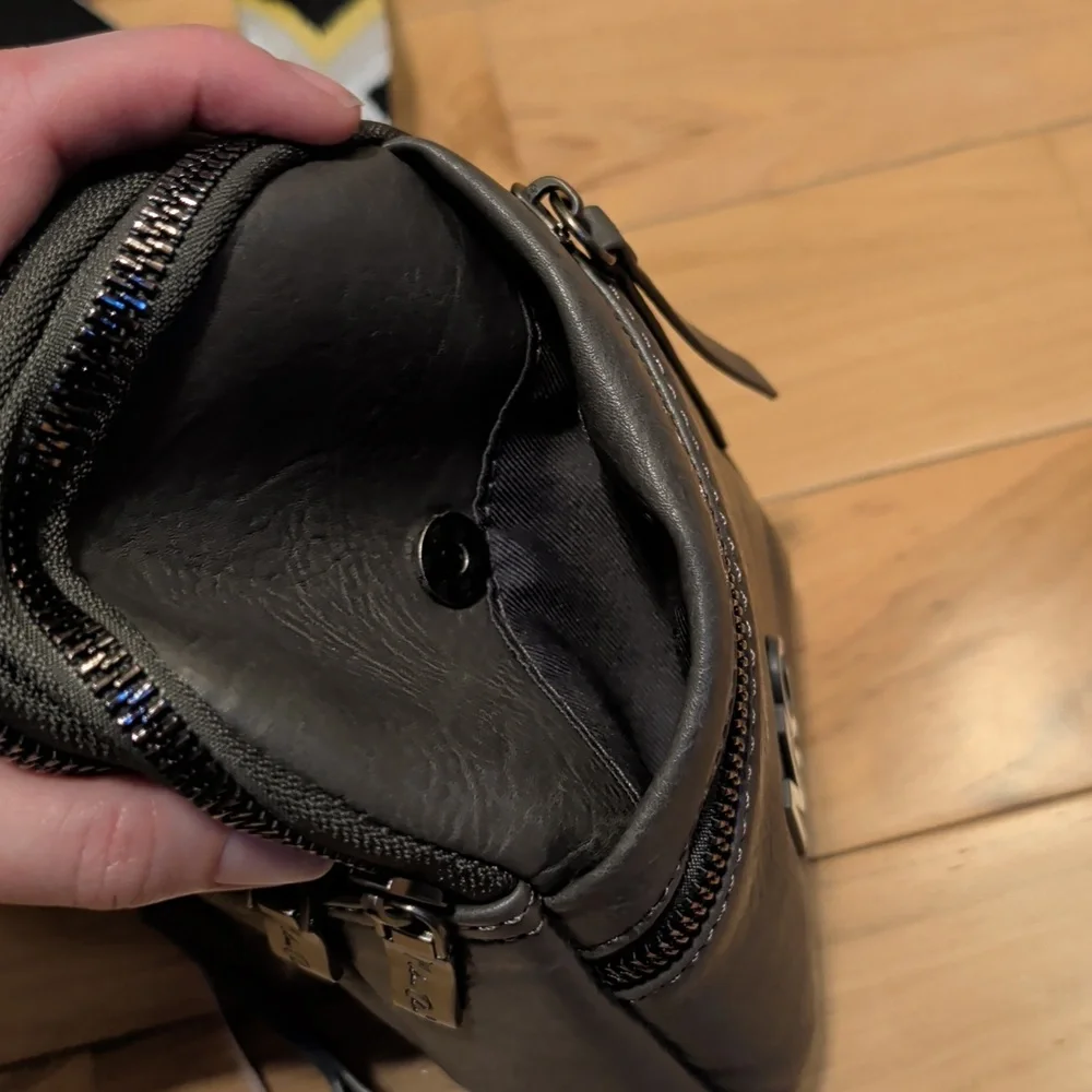 Gray Sling Bag with Yellow Patterned Strap - Lots Of Pockets